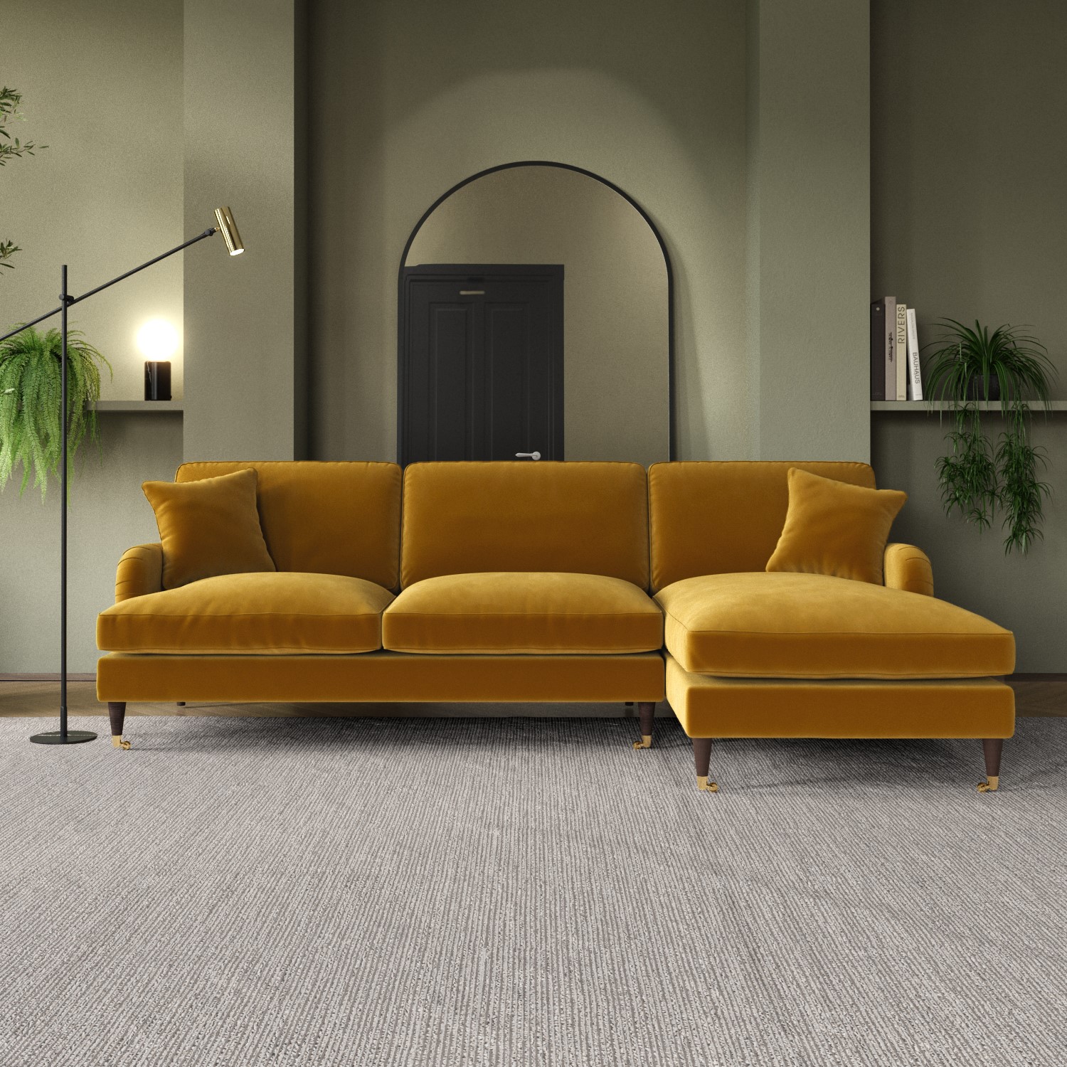Read more about Mustard velvet right hand facing l shaped sofa seats 4 payton